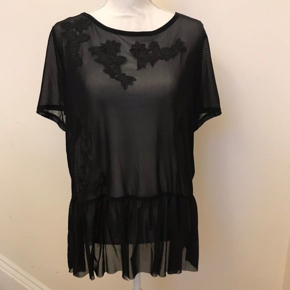 Lane Bryant Tops - NWT Lane Bryant Black Sheer Floral Top Size 14/16